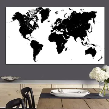 Black And White World Map Wall Art Shop World Map Black And White Online | Lazada.com.my