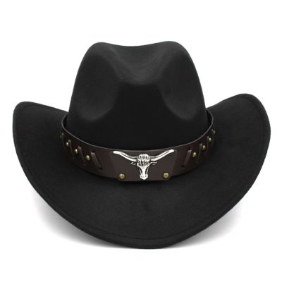 Mistdawn Womem Men Wool Blend Western Cowboy Hat Wide Brim Cowgirl แจ๊ส Sombrero Cap Tauren Leather Band♥