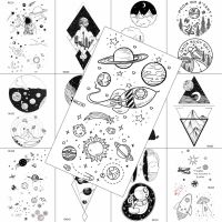 Geometric Temporary Tattoos Sticker Black Small Planets Realistic Fake Tattoo Body Art Chest Cute Sheets Tattoos For Kids Adult Stickers