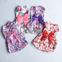 Summer Princess Pet Dresses Bow Design Puppy Skirt Dog Cat Dress Print Floral Pet Sleeveless Dress Small Dogs Clothes Dog Skirts Dresses