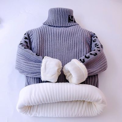 Sweaters For Boys Winter Clothes Girls Leopard Fashion New Children Turtleneck Thick Warm Soft Kids Knitting Costom