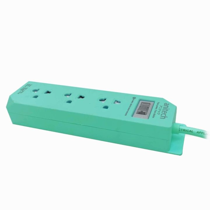 anitech-plug-h1233-3-outlet-power-bar-10a-mint-ปลั๊กไฟ-3-ช่อง-1-สวิตช์-รุ่น-h1233-mi-สีมิ้นต์-ของแท้-ประกันศูนย์-3ปี