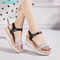 New platform sandals women 2023 summer wedge high shoes with thick Rome round diamond head