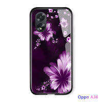 เคสโทรศัพท์สำหรับ OPPO A38 A18,เคสแข็งพิมพ์ลายดอกไลแลกผู้หญิงหญิงสาวเคสฝาหลังกระจกเทมเปอร์กันกระแทก