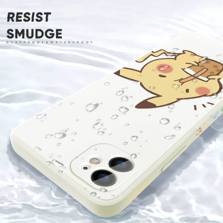 เคส-ggk-สำหรับ-oppo-reno10-pro-5g-เคสโทรศัพท์ดีไซน์ด้านข้างการ์ตูน-pikachu-น่ารัก-pocket-monster-ขอบสี่เหลี่ยมปลอกซิลิโคนของเหลวคลุมทั้งหมดเคสกล้อง