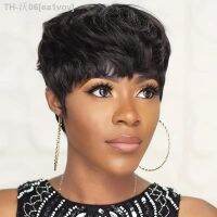 Short Weave Wigs for Women 100 Human Hair Short Pixie Cut Wigs with Bangs Full Machine Made Romace Weave 4 Natural Black Color [ Hot sell ] ea1voy