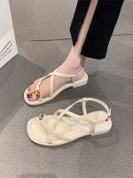 ㍿✒ Thong sandals womens summer 2023 new French style high-end fairy style all-match cross strap flat beach shoes