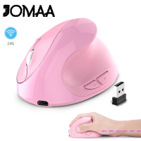 JOMAA เมาส์ไร้สายแนวตั้ง2.4G เมาส์สีชมพูชาร์จตามหลักสรีรศาสตร์สำหรับพีซีแล็ปท็อป Windows