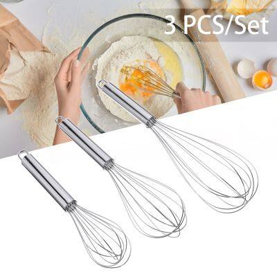 3pcs Stainless Steel Egg Whisks 20/22/25cm Wire Egg Stirring Tools Manual Egg Cream Beater Butter Mixer Kitchen Baking Tool