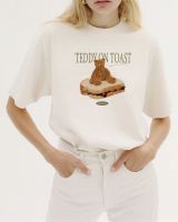 เสื้อยืดคอกลมสไตล์ Minimal พิมพ์ลาย เสื้อแขนสั้น ลายหมี Teddy on toast ผ้านุ่ม สวมใส่สบาย ราคาเบาๆ ไซส์ S-3XL