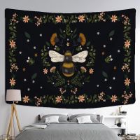 Plants Honeybee Tapestry Wall Hanging Bohemian Beach Mat Polyester Blanket Yoga Mat Home Bedroom Art Decor Custom Psychedelic