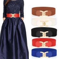 Fashion PU Belt Waist Seal Gold Metal Buckle Elastic Solid  Gold Rotating Lock Lady Cummerbund Wasitbands Alloy Buckle Corset Belts