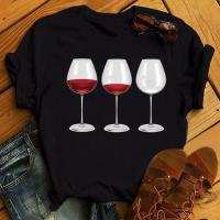 Funny Graphic Tee Shirts Black T Shirt Wine Glass Graphic Printed T Shirt 90S Tee