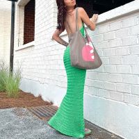 Big holiday dress sexy backless beach long skirt hanging neck lace knitting skirt of tall waist dress cultivate ones morality