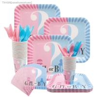 ♨♘ Gender Reveal Disposable Tableware Set Baby Shower Boy Or Girl Plate Napkin Tablecloth Gender Reveal Party Decorations Supplies