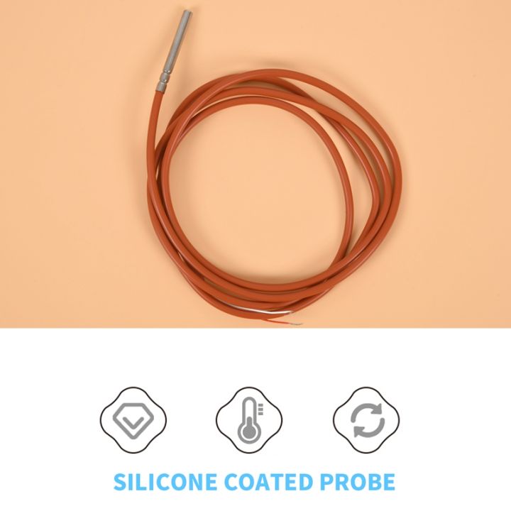 2-wire-pt1000-temperature-sensor-thermistor-silicone-gel-coated-1-5meters-probe-45mm-x-5mm-50-180-centigrade-rtds