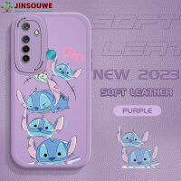 Jinsouwe เคสสำหรับ Realme 5i,เคสสำหรับเด็กผู้หญิงเด็กผู้ชายผิวสัมผัสบางลายการ์ตูนน่ารักสติทช์ปกหนัง PU