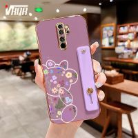 VRQR เคสโทรศัพท์หมีน่ารักพร้อมที่ยึดสีเดียวกันสำหรับ Xiaomi Redmi Note 8 Pro Redmi 9 Prime Xiaomi POCO M2 เคสหลังซิลิโคนตัวปกป้องกล้องถ่ายรูปนิ่ม