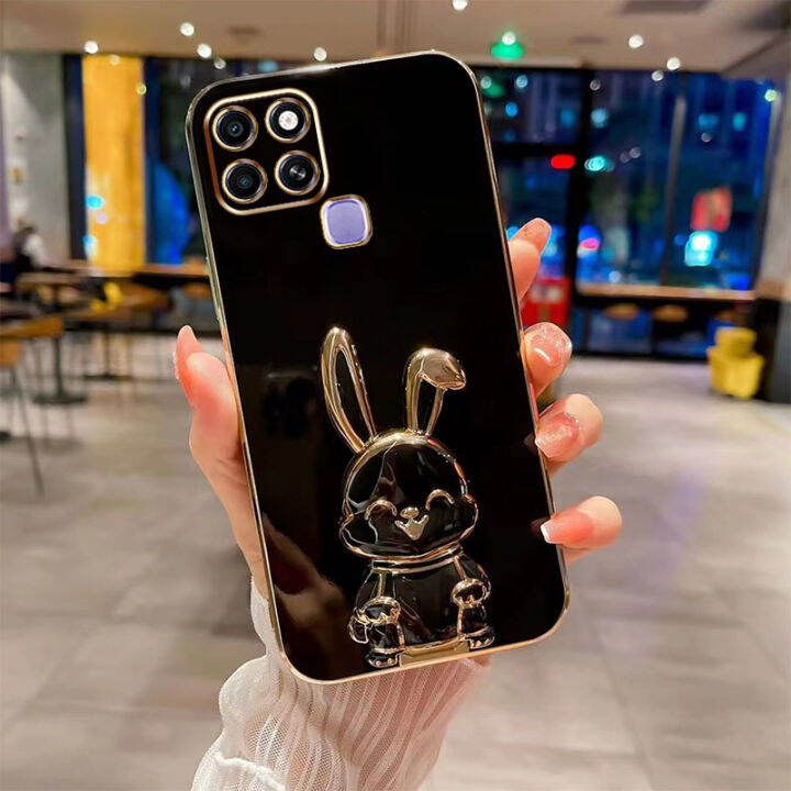 ybdเคสโทรศัพท์ใหม่สไตล์เข้ากันได้สำหรับ-infinix-smart-6-smart-6-hd-เคสการ์ตูนน่ารัก3dลายกระต่ายยิ้มกรอบนุ่มขาตั้งพับได้