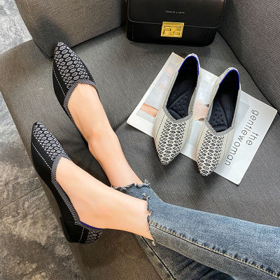 New Color Casual Women Soft Shoes Breathable Knit Pointed Shoes Womens Flat Shoes Ballet Single Shoes Comfortable Pregnant Shoe