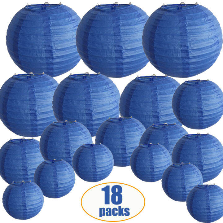 18 Pcs Royal Blue Paper Lantern 8"14" Assorted Sizes Big Round Chinese