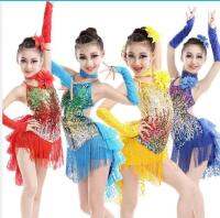 1pcs/lot Sequin Fringe latin Dress  Latin Competition Costume Girls Salsa dancing tassel Dress