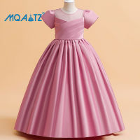 MQATZ Short Sleeve Kids White Pink Bridesmaid Dress For Children Costume Princess Kids Clothes Girl Party Wedding Evening Dresses LP-285