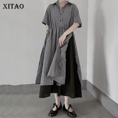 XITAO Dress  Casual Loose Casual Plaid Dress