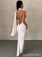 【hot】☼❈  Hugcitar Halter Shoulder Backless Draped Prom 2023 Outfit Birthday