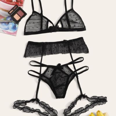 【YF】✔❆☈  Set Transparent See Through and Panty with Garter Perspective Mesh Ladies