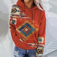 Women Hoodies Vintage Boho Printed Hooded Sweatshirt 2023 Autumn Female Long Sleeve Drawstring Casual Loose Pullover