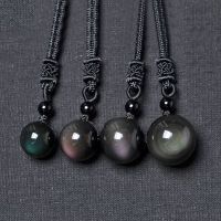 Natural Black Obsidian Rainbow Eye Ball Necklace Good Luck Bead Gem Stone Pendant Necklaces Women Men Lucky Love Jewelry Random