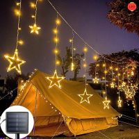 ☇ ?Ready Stock?Solar/220V LED Icicle Star Moon Lamp Fairy Curtain String Lights Garland Christmas Decor for Room Home Wedding Party Window Decor Deepavali Lampu Hiasan Bilik Tidur Raya Lip Lap Kelip² Warna Warni