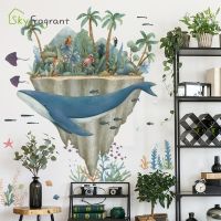 Creative Cartoon Whale Marine Animal Wall Sticker Bedroom Kids Room Decor Bathroom Waterproof Sticker Removable Self-adhesive