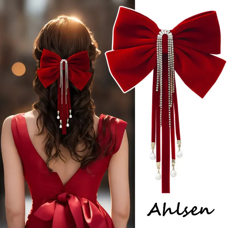 velvet hair bows for women, velvet hair bow, rhinestone hair bow –