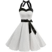 HOT★Polka Dot Halter Vintage 50S 60S Gothic Rockabilly เซ็กซี่ Retro ชุดลำลองสูงเอว