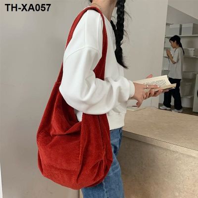 ▽۩ Corduroy literary female bag of new fund 2022 autumn winters Japan and South Korea vintage wash water mass contracted single shoulder