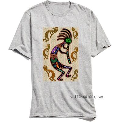 Mens T Shirts Kokopelli Rainbow Colors T-shirt Grey Tribal Pattern Male Tshirt Europe Tee-Shirt Father Day Gift Cotton Clothes