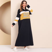 MAI&amp;FUN Women Loose Dress Autumn Zip Half Placket Slogan Graphic Colorblock Dresses Casual Dress Vestido Mujer