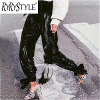 RYRYSTYLE เลกกิ้งเย็บปะต่อกันของผู้หญิง,สีทึบเลกกิ้งลำลอง2023ฤดูใบไม้ผลิลูกไม้เอวสูงใหม่