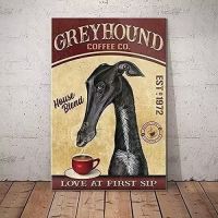 Wanghuilishop Greyhound Coffee Co.ป้ายดีบุกโลหะ-โปสเตอร์ตลกสำหรับ Cafe,ห้องครัวหรือห้องนั่งเล่น-แผ่นโลหะตกแต่งผนังที่ไม่ซ้ำกันของขวัญ