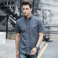 JEEP SPIRIT เสื้อเชิ้ตแขนสั้นผู้ชาย,เสื้อเชิ้ตแฟชั่นผ้าฝ้ายสีพื้นทรงหลวมแบบลำลองธุรกิจใหม่สำหรับฤดูร้อน