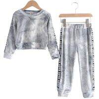 Fashion Children Clothing For Girls 2pcs Set Casual Golden Velvet Short Fleece Pants Outfit Kids Tie Dye Tracksuit Baby 3-8Y