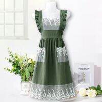 Korean Style Cute Ruffles Apron Female Sweet Lace Household Aprons Flower Shop Workwear Garden Bib Aprons