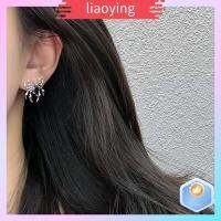 LIAOYING 4pairs สีดำสีดำ เล็บหูแมงมุม ของขวัญปาร์ตี้ปาร์ตี้ โลหะผสมอัลลอยด์ ต่างหูรูปดอกไม้ บุคลิกภาพที่ดี ระบบไดอาโบล ต่างหูเพทาย สำหรับผู้หญิง