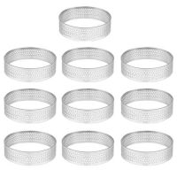 10 Pack Stainless Steel Tart Ring, Heat-Resistant Perforated Cake Mousse Ring, Round Ring Baking Doughnut Tools