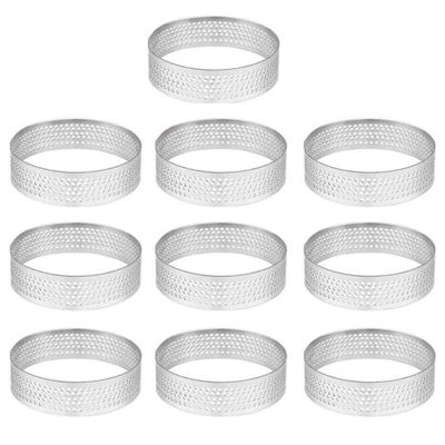 10 Pack Stainless Steel Tart Ring, Heat-Resistant Perforated Cake Mousse Ring, Round Ring Baking Doughnut Tools