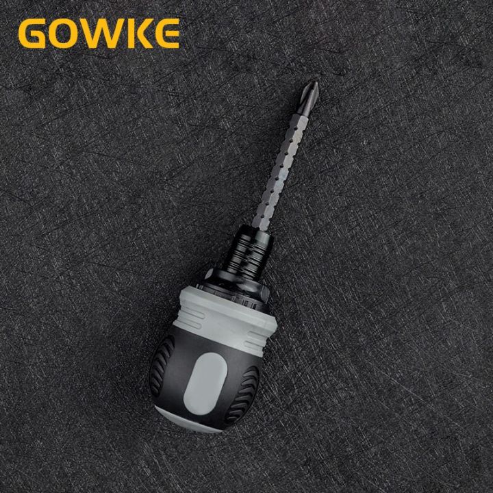 gowke-อุปกรณ์ซ่อมเหล็กวาเนเดียมโครเมี่ยมสองวัตถุประสงค์แบบครอสดอกสว่านเซาะร่องที่จับสั้นชุดไขควงเฟือง