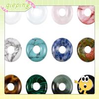 QIEPING 10pcs รูปทรงแหวน จี้ลูกปัดหินธรรมชาติ 18mm ครับ หินคริสตัลหิน เครื่องรางหินผสม การทำเครื่องประดับ ลูกปัดหินโดนัททรงกลม จี้กุญแจสร้อยคอ