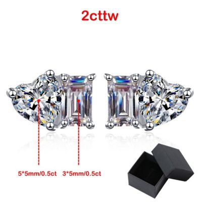 Smyoue 2cttw Real Moissnaite Stud Earrings for Women Heart Cut Emerald Solid S925 Sterling Silver Wedding Jewelry Wholesale GRA